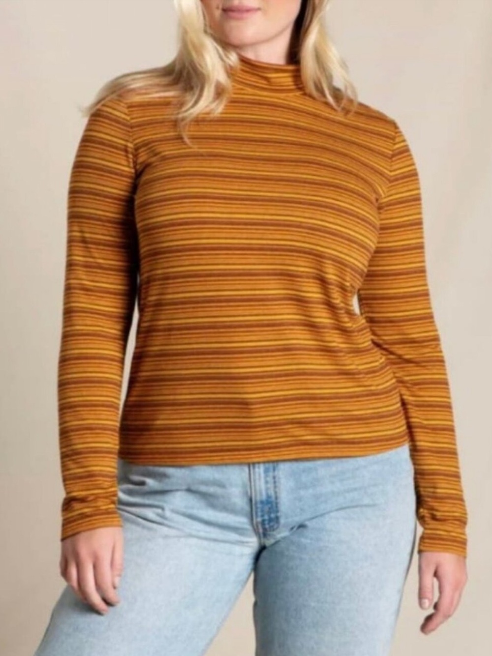 Toad&Co Women’s Piru Mock Neck Longsleeve Shirt Lightweight Multicolor Stripe XL